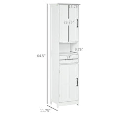 kleankin Modern Bathroom Cabinet, Narrow Storage Cabinet with Open Shelf, Drawer, Recessed Doors and Adjustable Shelves, White