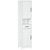 kleankin Modern Bathroom Cabinet, Narrow Storage Cabinet with Open Shelf, Drawer, Recessed Doors and Adjustable Shelves, White