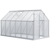 Outsunny 12' x 6' x 6.5' Polycarbonate Greenhouse with Aluminum Frame, Walk-in Heavy Duty Green House with Adjustable Roof Vent, Rain Gutter and Sliding Door for Winter, Silver