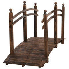 Outsunny 7.5' Fir Wood Garden Bridge Arc Walkway with Side Railings, Perfect for Backyards, Gardens, & Streams, Carbonized