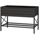 Outsunny Galvanized Raised Garden Bed, Metal Planter Box with Legs, Storage Shelf and Bed Liner, Black