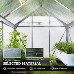 Outsunny Polycarbonate Greenhouse, Heavy Duty Outdoor Aluminum Walk-in Green House Kit Vent Door, 6.2'x4.3'x6.6' Gray