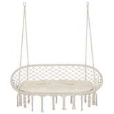 Outsunny 2-Person Hammock Chair Macrame Swing with Soft Cushion, Hanging Cotton Rope Chair for Indoor Outdoor Home Patio Backyard, White