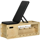 Soozier Wooden Workout Bench with Dumbbell Rack and Resistance Bands, Adjustable Incline Weight Bench for Home Gym