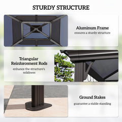 Outsunny Outside Porch BBQ Cooking Pergola Canopy with 6 Hooks for Utensils and Double Venting Roof, Coffee