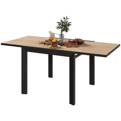 Outsunny 35.5"-71" Expandable Outdoor Dining Table for 4-6 People, Aluminum Patio Table with Slatted Wood Grain Top, Natural