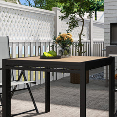 Outsunny 35.5"-71" Expandable Outdoor Dining Table for 4-6 People, Aluminum Patio Table with Slatted Wood Grain Top, Natural
