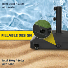 Outsunny Patio Umbrella Base with Wheels, 53lbs Water or 66lbs Sand Filled, Heavy Duty Outdoor Umbrella Stand Holder, Black