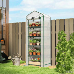 Outsunny Mini Greenhouse with Screen Roof, 5 Tier Portable Small Greenhouse with High Strength PE Cover, White