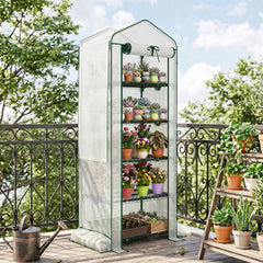 Outsunny Mini Greenhouse with Screen Roof, 5 Tier Portable Small Greenhouse with High Strength PE Cover, White