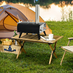 Outsunny Pellet Wood Fired Pizza Oven, Outdoor Pizza Maker with 12" Rotating Stone, Peel and Waterproof Cover