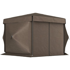 Outsunny 12' x 12' Hexagonal Pop Up Gazebo Canopy Tent with 5 Sidewalls, Outdoor Canopy Shelter with Carry Bag, Brown