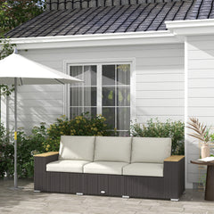 Outsunny 3-Seat Outdoor Patio Sofa, PE Wicker Outdoor Couch with Extra Wide Deep Seat, Wide Armrests 4" Cushions, Beige