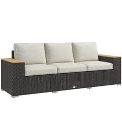 Outsunny 3-Seat Outdoor Patio Sofa, PE Wicker Outdoor Couch with Extra Wide Deep Seat, Wide Armrests 4" Cushions, Beige