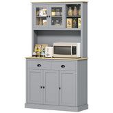 HOMCOM Freestanding Kitchen Cabinet, 71" Tall Pantry Cabinet, Modern Hutch with Wide Countertop, Adjustable Shelves, Gray