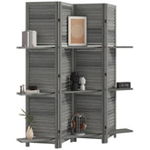 HOMCOM 4 Panel 67" Tall Wood Privacy Screen Room Divider with 3 Shelves and Folding Storage for Bedroom, Gray