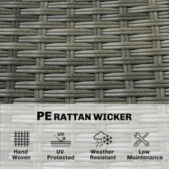 Outsunny 5 Piece Wicker Outdoor Bar Set, Acacia Wood Outdoor High Top Table and Chairs with 3 Tier Shelves, Cushions, Gray