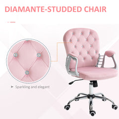 Vinsetto Button Tufted Desk Chair, Home Office Chair with Padded Armrests, Adjustable Height and Swivel Wheels, Pink