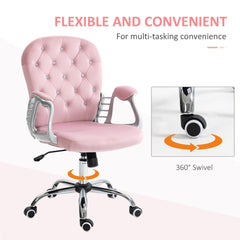 Vinsetto Button Tufted Desk Chair, Home Office Chair with Padded Armrests, Adjustable Height and Swivel Wheels, Pink