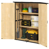 Outsunny Wood Storage Shed, Outdoor Garden Shed with Asphalt Roof, 2 Shelves, Lockable Doors and Adjustable Feet, Natural