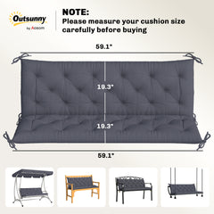 Outsunny 59" x 38" Tufted Bench Cushion for Outdoor Furniture, 3-Seater Replacement for Swing Chair, Patio Sofa/Couch, Dark Gray