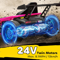 Qaba 24V 7AH Kids Electric Go Kart, 8.1 MPH Battery Powered Drift Kart with Dual Motors, Soft Start for 8-12 Years, Pink
