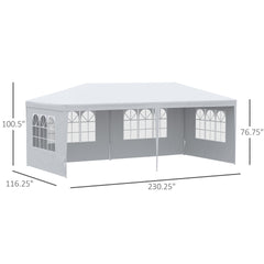 Outsunny Large 20' x 10' Gazebo Canopy Party Tent with 4 Removable Window Side Walls, Outdoor Events - White