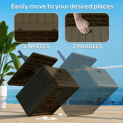 Outsunny Patio Umbrella Base with Table Tray, Heavy Duty Weighted Umbrella Stand, Wheels Handles, 176lbs,Stand Filling, Brown
