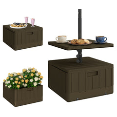 Outsunny Patio Umbrella Base with Table Tray, Heavy Duty Weighted Umbrella Stand, Wheels Handles, 176lbs,Stand Filling, Brown