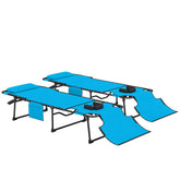 Outsunny 2 Piece Folding Chaise Lounge Pool Chairs with 5-level Reclining Back, Reading Hole, Side Pocket, Blue