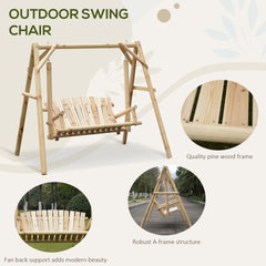 Outsunny 2-Seat Wooden Swing Bench, Ergonomic Design, 'A' Frame Construction, Stable and Non-Slip, Solid Wood Frame Log Garden Swing, for Outdoor and Indoor, Natural Wood