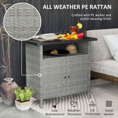 Outsunny Wicker Outdoor Storage Cabinet with Two Doors and Shelf for Outdoor Pool Towel Storage, Gray