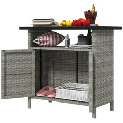 Outsunny Wicker Outdoor Storage Cabinet with Two Doors and Shelf for Outdoor Pool Towel Storage, Gray