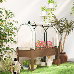 Outsunny Raised Garden Bed with PE Greenhouse Cover Outdoor Planter Box for Herbs and Vegetables, 48 x 22 x 46 inch, Brown