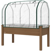 Outsunny Raised Garden Bed with PE Greenhouse Cover Outdoor Planter Box for Herbs and Vegetables, 48 x 22 x 46 inch, Brown