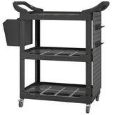 HOMCOM 3-Tier Rolling Tool Cart, 200 LBS Capacity Plastic Utility Cart with Side Shelf and Storage Bucket, Black