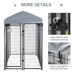 PawHut Outdoor Dog Kennel with Roof, 8' x 4' x 6' Heavy Duty Welded Wire Dog Playpen Enclosure with Escape-proof Lock, UV-Resistant & Waterproof Cover, for Large Dogs, Silver