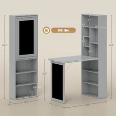 HOMCOM Fold-out Convertible Office Desk, Wall Mount Computer Desk with Blackboard and Side Shelf, Charcoal Gray