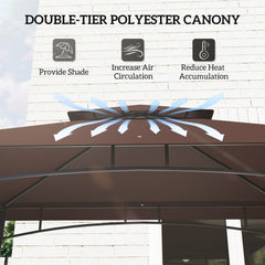 Outsunny 8' x 5' BBQ Grill Gazebo, 2-Tier Outdoor BBQ Gazebo with 2 Side Shelves, Storage Baskets, Ceiling Hook, Dark Brown