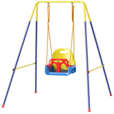 Qaba 3 in 1 Toddler Swing Set, Folding Child Swing Set with Seat Belt, Adjustable Seat for Outdoor Indoor, Blue