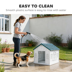 PawHut Plastic Dog House for Medium and Small Dogs, Water Resistant Puppy Shelter Indoor Outdoor with Door, Easy to Assemble, Blue