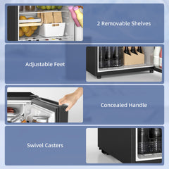HOMCOM 4.5 Cu.Ft Mini Fridge, Single Door Refrigerator with Freezer, Wheels, Adjustable Thermostat, Reversible Door, Black
