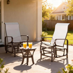 Outsunny Gliding Lounger Chair Set of 2, Single Rockers with Lightweight Metal & Mesh Construction, Beige
