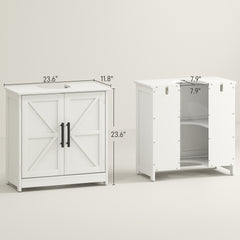 HOMCOM Farmhouse Pedestal Sink Storage Cabinet, Bathroom Sink Cabinet with 2 Barn Doors and Adjustable Shelf, White