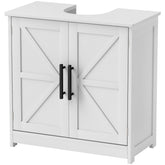 HOMCOM Farmhouse Pedestal Sink Storage Cabinet, Bathroom Sink Cabinet with 2 Barn Doors and Adjustable Shelf, White
