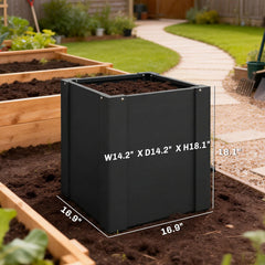 Outsunny Raised Garden Bed Galvanized Planter Box Outdoor with Gloves for Gardening Vegetables, Flower, Herb, 1.4 x 1.4 x 1.5 ft, Black