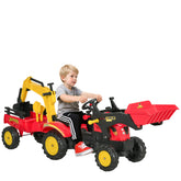 Aosom 3 in1 Kids Ride On Bulldozer Excavator Toy with 6 Wheels Controllable Cargo Trailer Easy Pedal Controls for 3-6 Years