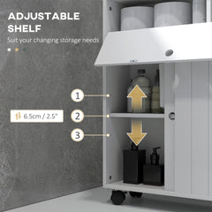 kleankin Toilet Paper Cabinet, Slim Bathroom Cabinet with 4 Rolling Wheels, Small Bathroom Storage Cabinet with Paper Holes, Sliding Doors and Adjustable Shelf for Small Space, White