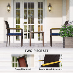 Outsunny Stackable Patio Wicker Dining Chair Set of 2 with Cushions, Backrest, Armrests for Deck, Garden, Navy Blue