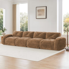 140''Soft Velvet Fabric,Boneless Sofa With Tufted,32D High Density Sponge,Ergonomic Design Bottom,No Assembly Required,Bottom Anti-Slip Design,For Living Rooms,Home Theater,Camel